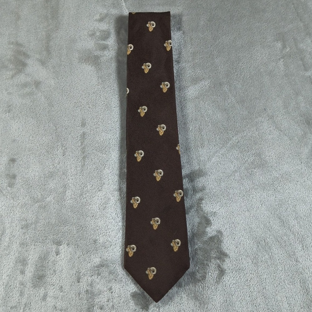 Vintage Briar Tie Mens Rams Head‎ Wildlife Outdoor Horns England Silk 60s